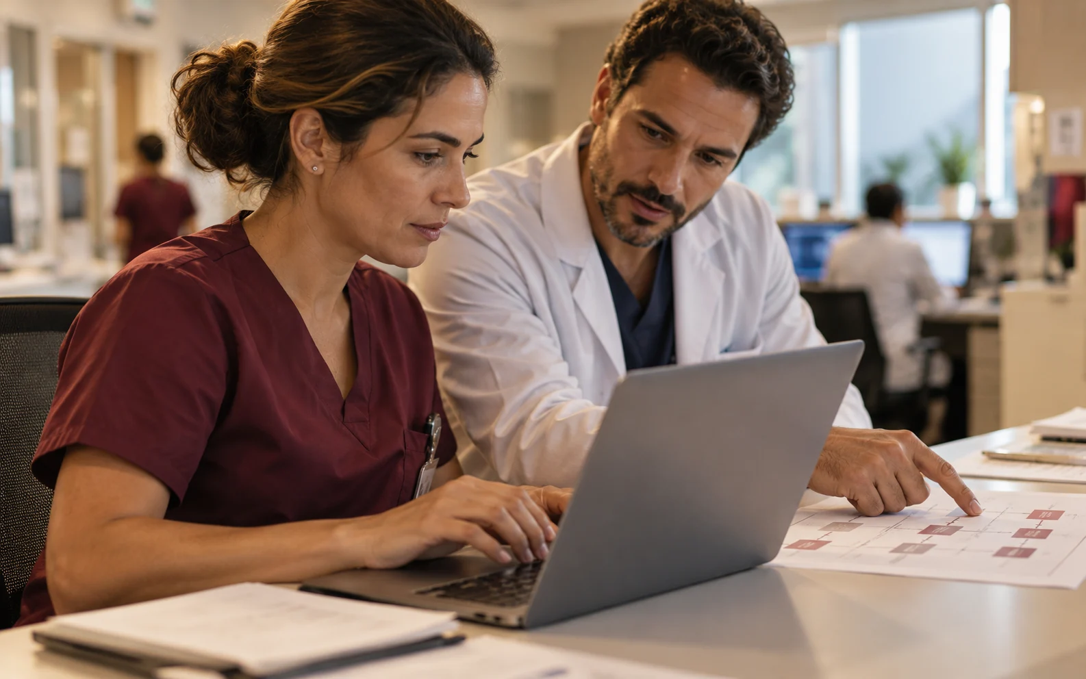 Healthcare professionals using technology at work