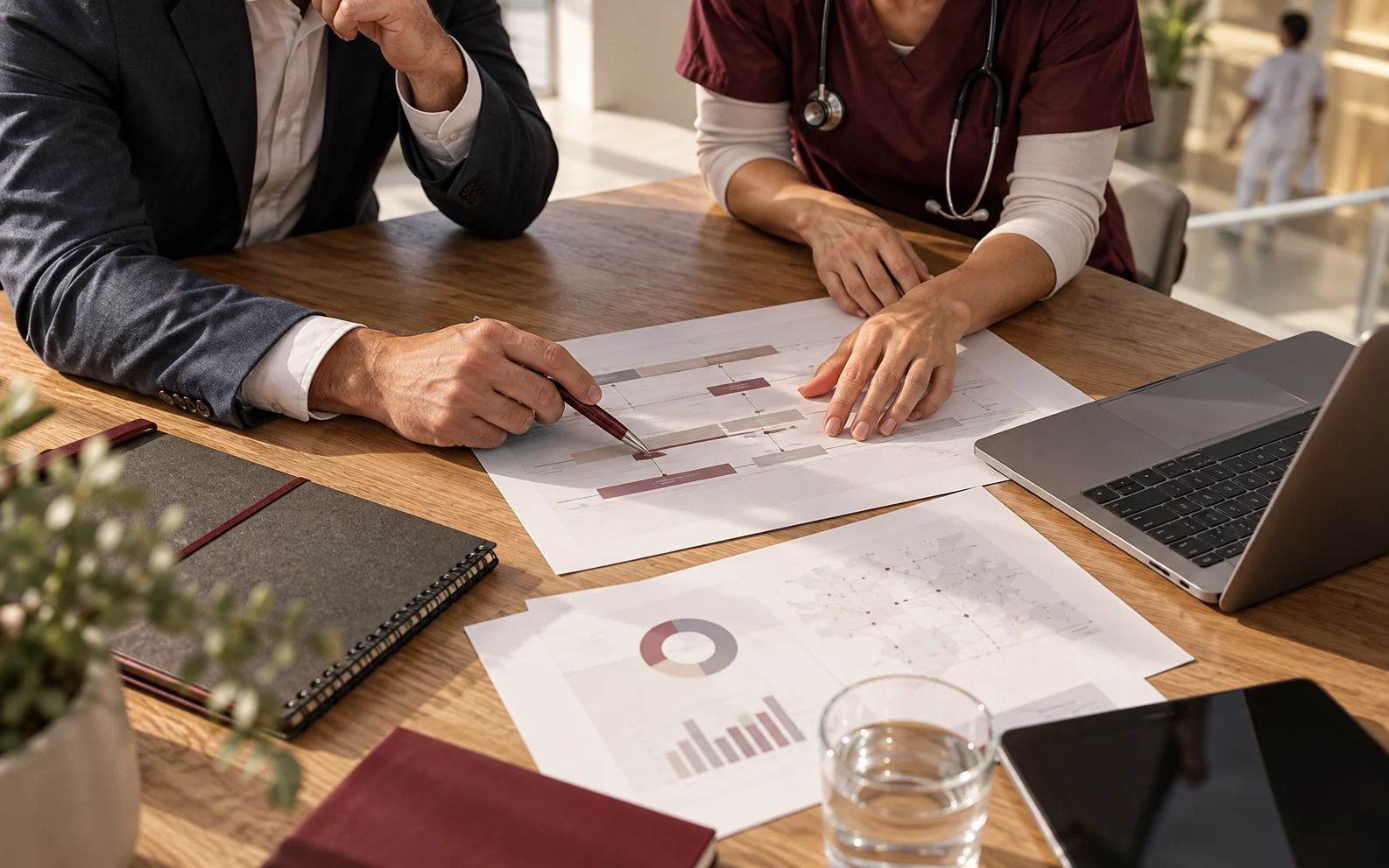Professionals mapping out a workflow on a table